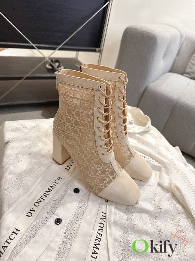 Okify Dior J'Adior Beige Embroidered Mesh Boots 8cm 28276 - 1
