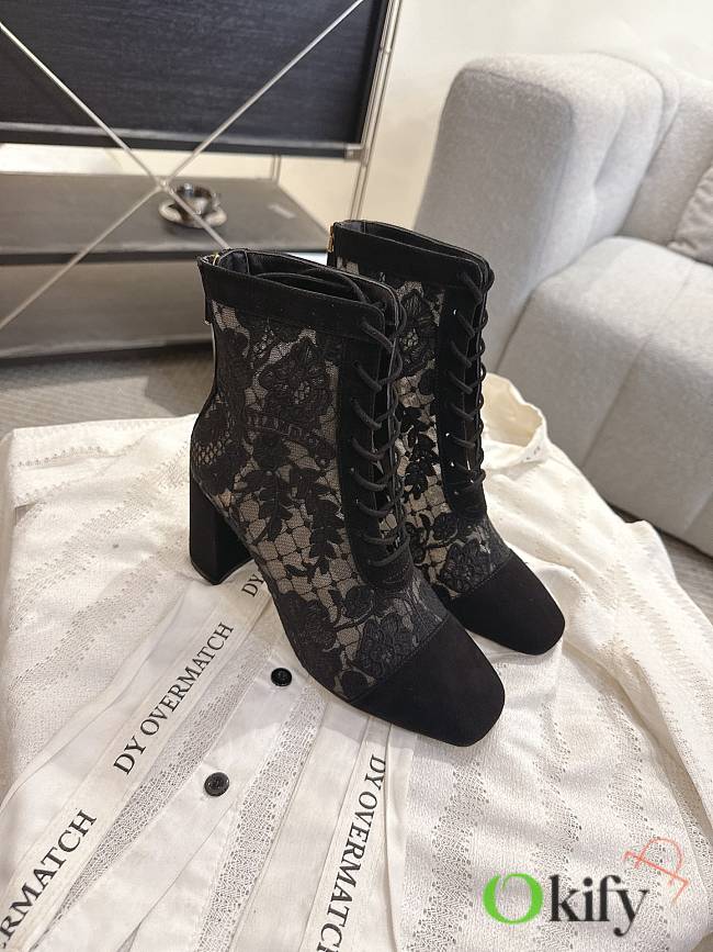 Okify Dior J'Adior Black Embroidered Mesh Boots 8cm 28277 - 1