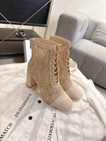 Okify Dior J'Adior Beige Embroidered Mesh Boots 8cm 28278
