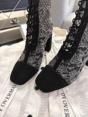 Okify Dior J'Adior Black Rhinestone Embroidered Mesh Boots 8cm 28279 - 2