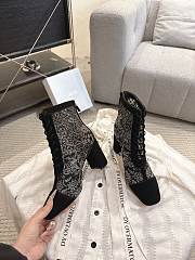 Okify Dior J'Adior Black Rhinestone Embroidered Mesh Boots 8cm 28279 - 5