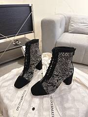 Okify Dior J'Adior Black Rhinestone Embroidered Mesh Boots 8cm 28279 - 4