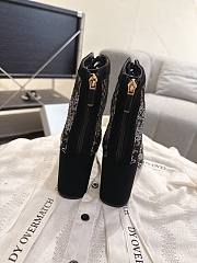 Okify Dior J'Adior Black Rhinestone Embroidered Mesh Boots 8cm 28279 - 3