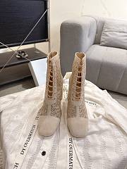 Okify Dior J'Adior Beige Rhinestone Embroidered Mesh Boots 8cm 28280 - 3