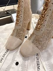 Okify Dior J'Adior Beige Rhinestone Embroidered Mesh Boots 8cm 28280 - 2