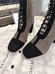 Okify Dior J'Adior Black Rhinestone Embroidered Mesh Boots 8cm 28281 - 2