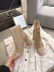 Okify Dior J'Adior Beige Rhinestone Embroidered Mesh Boots 8cm 28282 - 4
