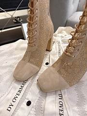 Okify Dior J'Adior Beige Rhinestone Embroidered Mesh Boots 8cm 28282 - 2