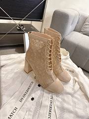 Okify Dior J'Adior Beige Rhinestone Embroidered Mesh Boots 8cm 28282 - 1