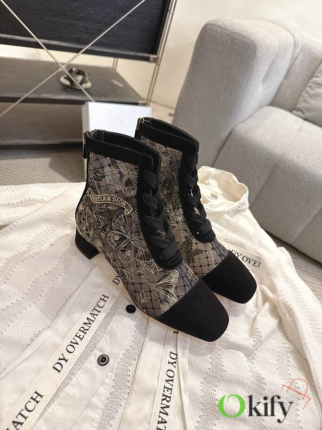 Okify Dior J'Adior Black Embroidered Mesh Boots 3.5cm 28273 - 1