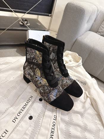 Okify Dior J'Adior Black Embroidered Mesh Boots 3.5cm 28284