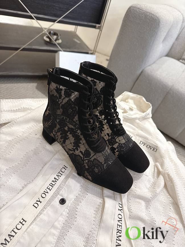 Okify Dior J'Adior Black Embroidered Mesh Boots 3.5cm 28285 - 1