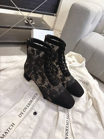 Okify Dior J'Adior Black Embroidered Mesh Boots 3.5cm 28285