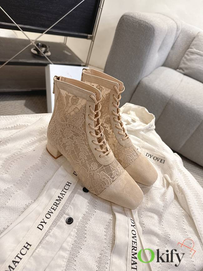 Okify Dior J'Adior Beige Embroidered Mesh Boots 3.5cm 28286 - 1