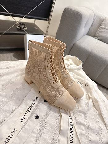 Okify Dior J'Adior Beige Embroidered Mesh Boots 3.5cm 28286