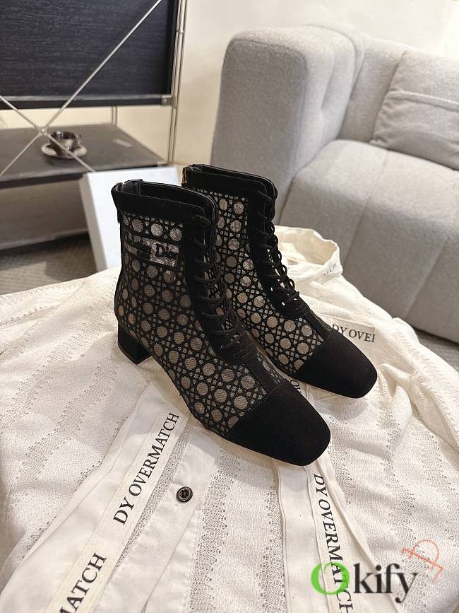Okify Dior J'Adior Black Embroidered Mesh Boots 3.5cm 28287 - 1