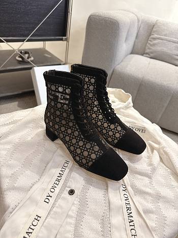 Okify Dior J'Adior Black Embroidered Mesh Boots 3.5cm 28287