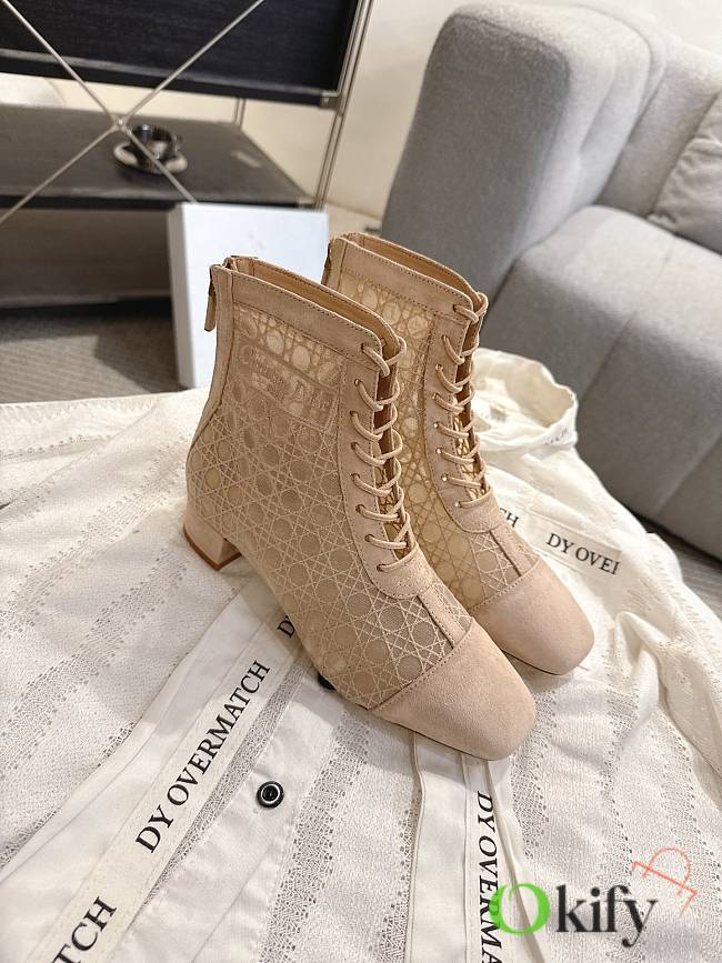 Okify Dior J'Adior Beige Embroidered Mesh Boots 3.5cm 28288 - 1