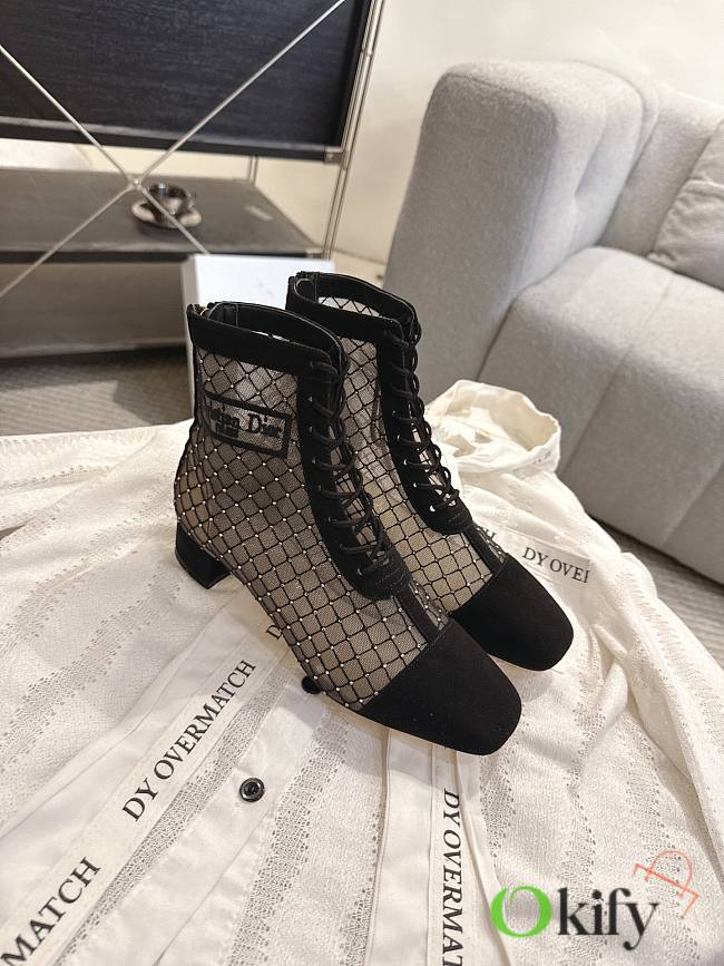 Okify Dior J'Adior Black Embroidered Mesh Boots 3.5cm 28289 - 1