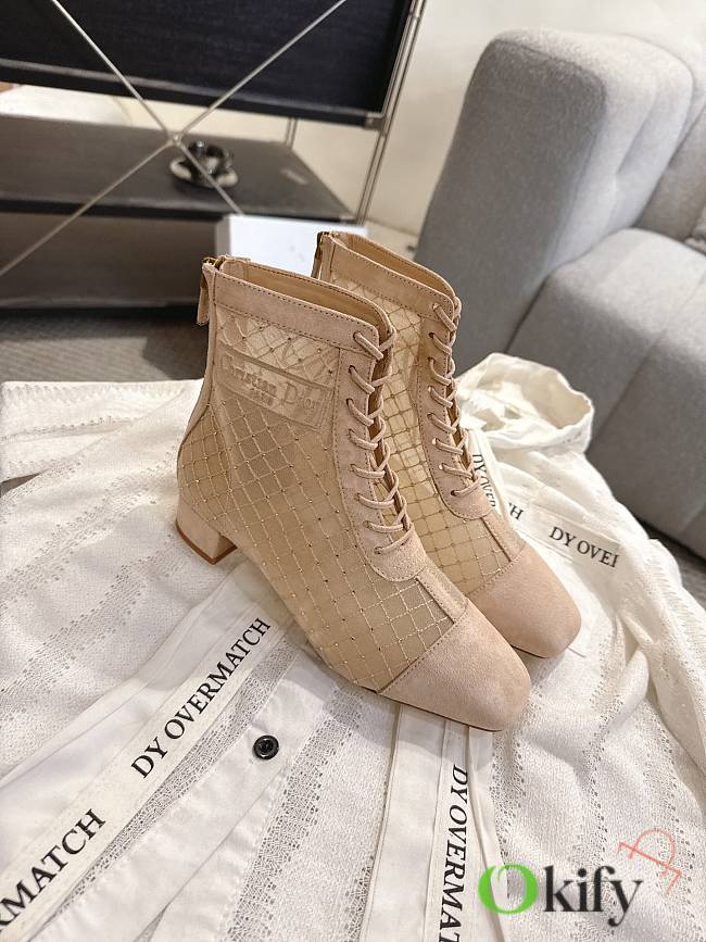Okify Dior J'Adior Beige Embroidered Mesh Boots 3.5cm 28290 - 1