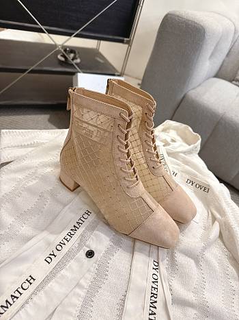 Okify Dior J'Adior Beige Embroidered Mesh Boots 3.5cm 28290