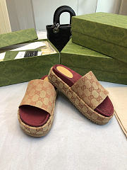 Okify Gucci Angelina Brown And Red Platform Sandals 5cm  - 6