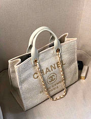 Okify CC Shopping Bag Beige Canvas Gold Hardware 38cm - 4