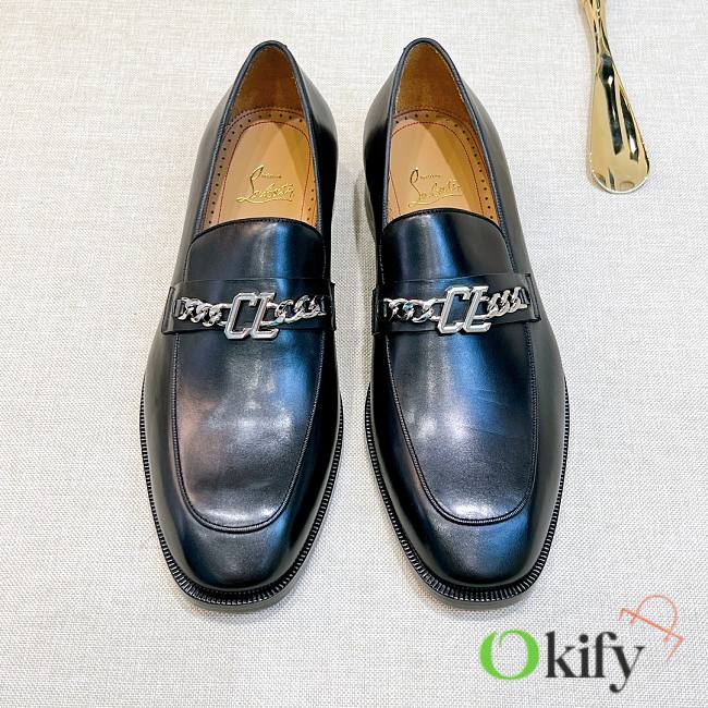 Okify Christian Louboutin Black Men Loafers With Silver Buckle 28300 - 1