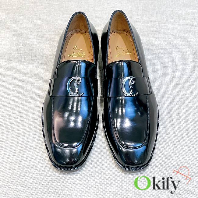 Okify Christian Louboutin Black Men Loafers With Silver Buckle 28301 - 1