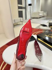 Okify Christian Louboutin Red Burgundy Mesh Rhinestone High Heels  - 5