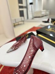 Okify Christian Louboutin Red Burgundy Mesh Rhinestone High Heels  - 4