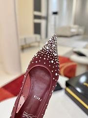 Okify Christian Louboutin Red Burgundy Mesh Rhinestone High Heels  - 3