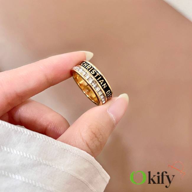 Okify Dior Gold And Black Ring With Diamond  - 1