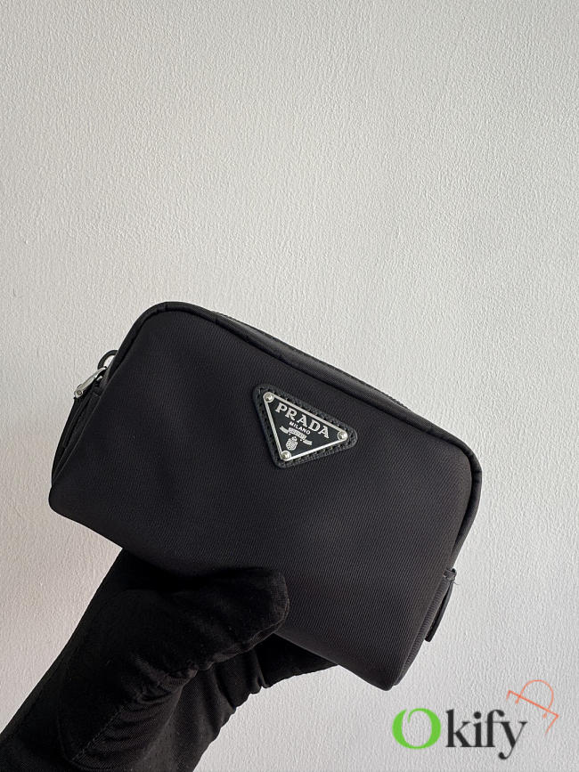 Okify Prada Black Pouch Silver Hardware 1NA339 12x8x3.5cm - 1