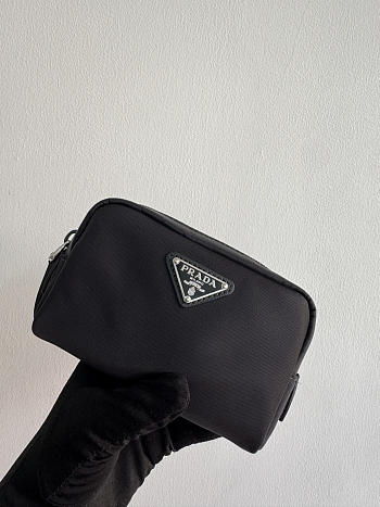Okify Prada Black Pouch Silver Hardware 1NA339 12x8x3.5cm