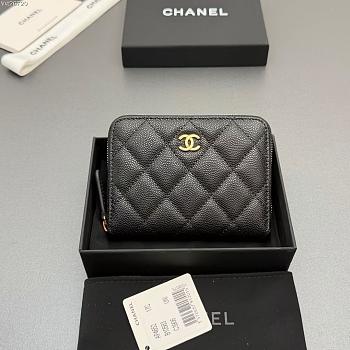 Okify CC Black Caviar Gold Hardware Zipper Small Wallet 12x9x2cm