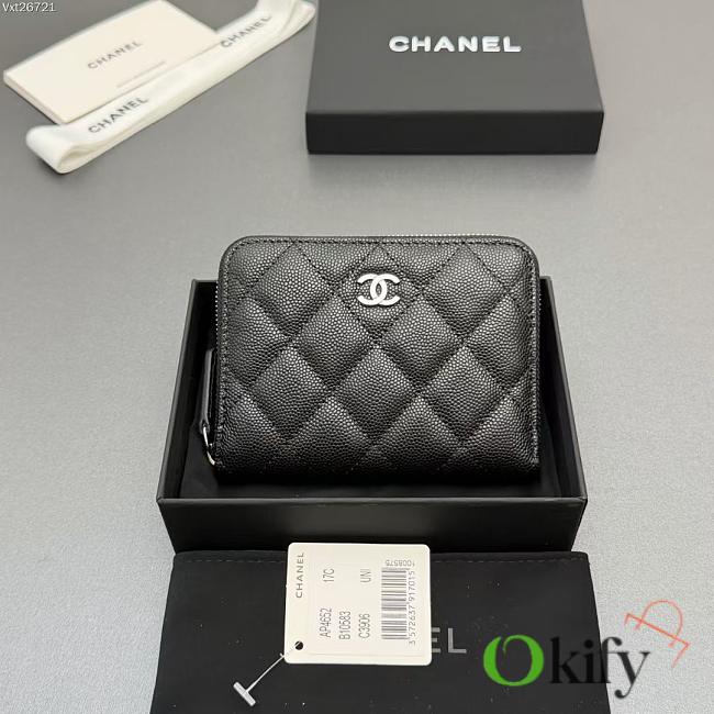 Okify CC Black Caviar Silver Hardware Zipper Small Wallet 12x9x2cm - 1