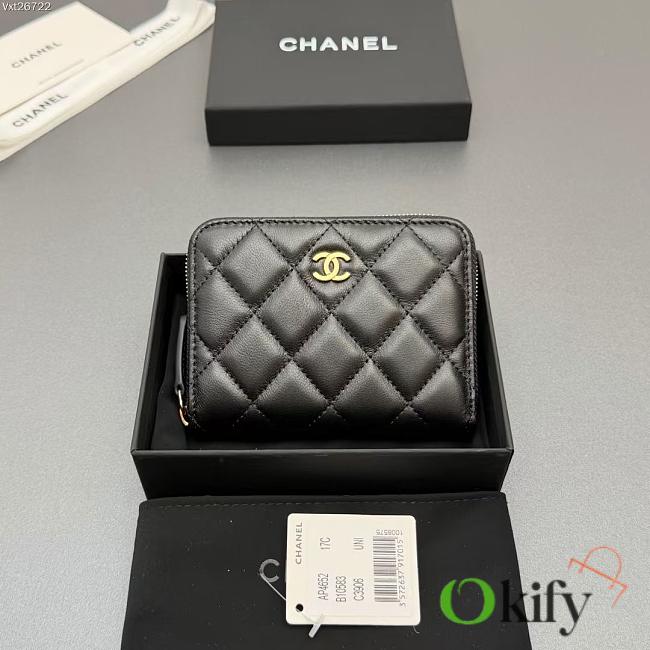 Okify CC Black Lambskin Gold Hardware Zipper Small Wallet 12x9x2cm - 1