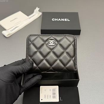 Okify CC Black Lambskin Silver Hardware Zipper Small Wallet 12x9x2cm