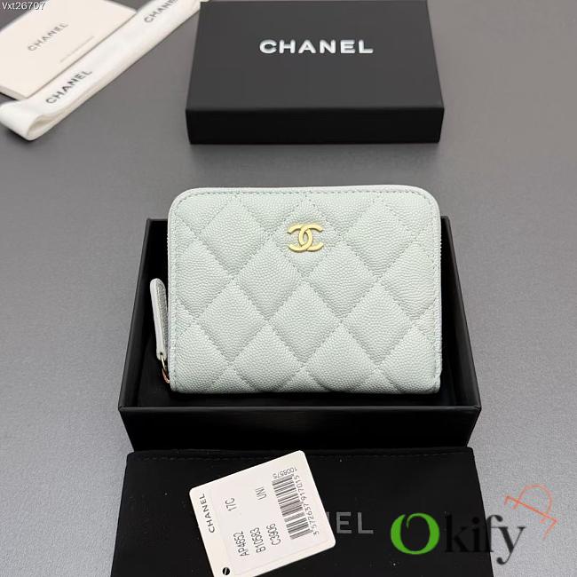 Okify CC Light Blue Caviar Zipper Small Wallet 12x9x2cm - 1