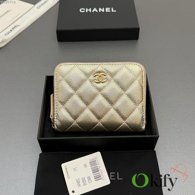 Okify CC Gold Caviar Zipper Small Wallet 12x9x2cm - 1
