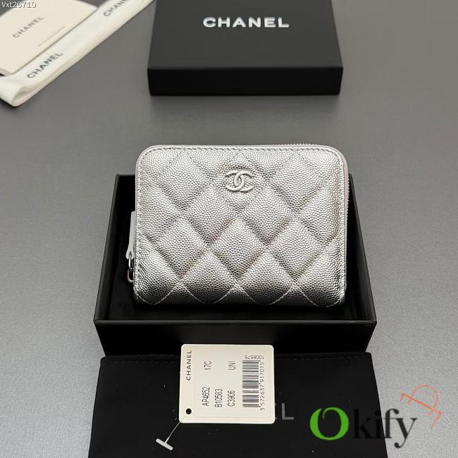 Okify CC Silver Caviar Zipper Small Wallet 12x9x2cm - 1