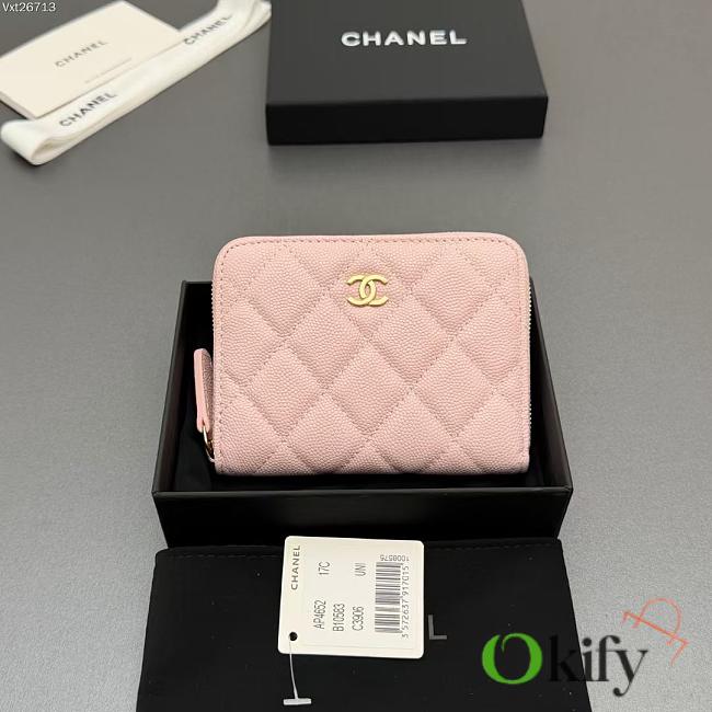 Okify CC Light Pink Caviar Zipper Small Wallet 12x9x2cm - 1