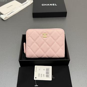 Okify CC Light Pink Caviar Zipper Small Wallet 12x9x2cm