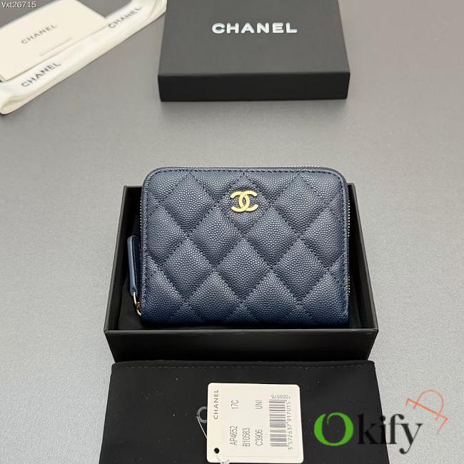Okify CC Dark Blue Caviar Zipper Small Wallet 12x9x2cm - 1