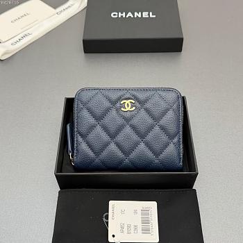 Okify CC Dark Blue Caviar Zipper Small Wallet 12x9x2cm