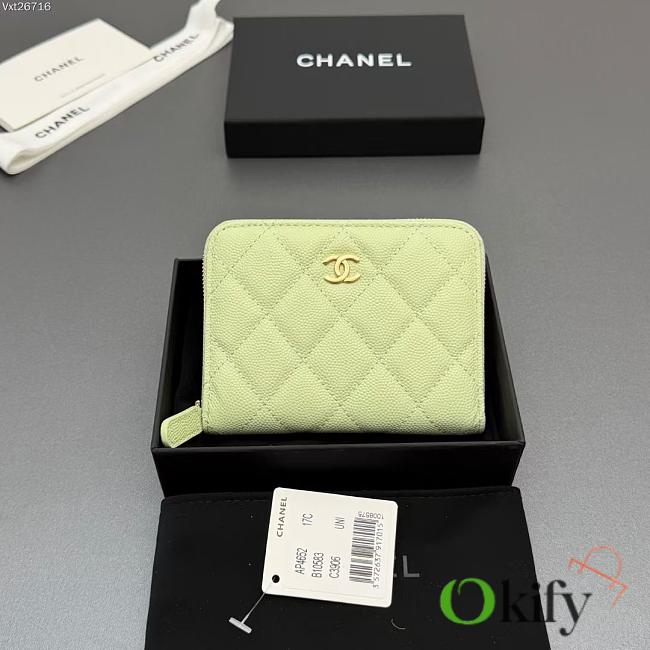 Okify CC Light Green Caviar Zipper Small Wallet 12x9x2cm - 1