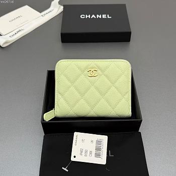 Okify CC Light Green Caviar Zipper Small Wallet 12x9x2cm