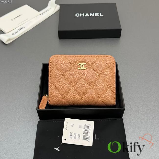 Okify CC Brown Caviar Zipper Small Wallet 12x9x2cm - 1