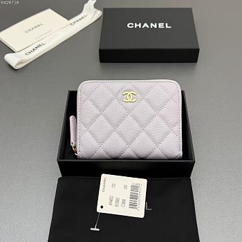 Okify CC Light Purple Caviar Zipper Small Wallet 12x9x2cm